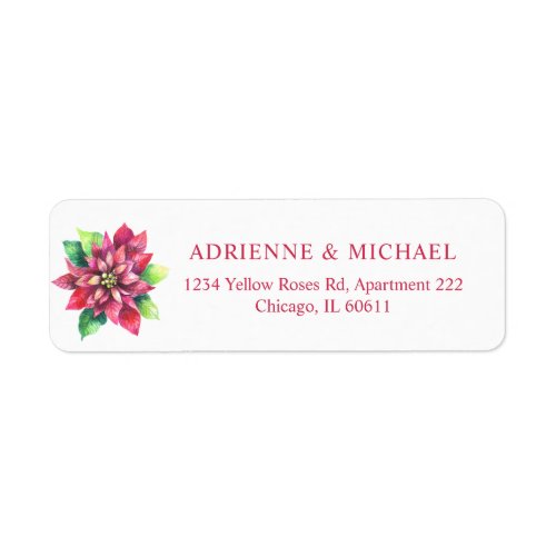 Red Poinsettia Christmas Wedding Return Address Label
