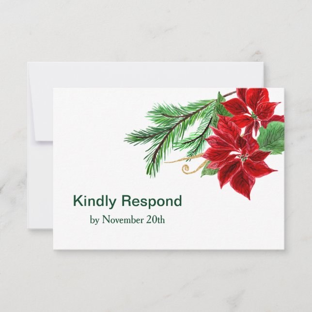 Red Poinsettia Christmas Wedding RSVP (Front)