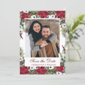 Red Poinsettia Christmas Wedding Save the Date Invitation (Standing Front)