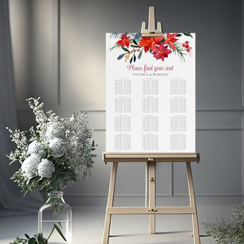 Red Poinsettia Christmas Wedding Seating Chart Foam Board
