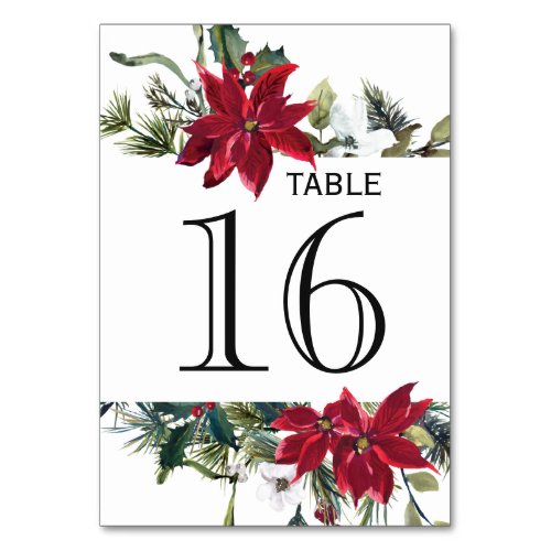 Red Poinsettia Christmas  Wedding Table Number