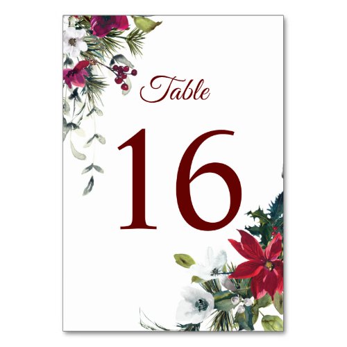 Red Poinsettia Christmas  Wedding Table Number