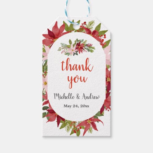 Red Poinsettia Christmas  Wedding Thank You  Gift Tags
