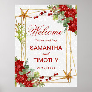 Red Poinsettia Christmas Wedding Welcome Sign