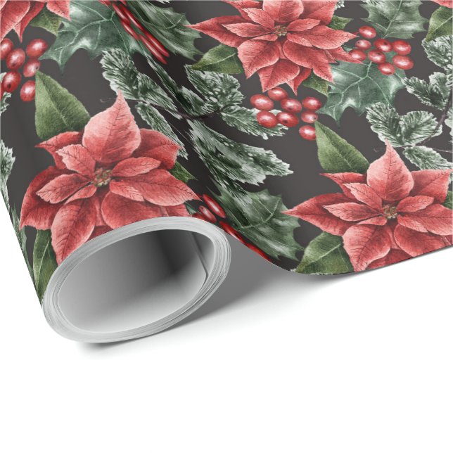 Red Poinsettia Christmas Wrapping Paper (Roll Corner)