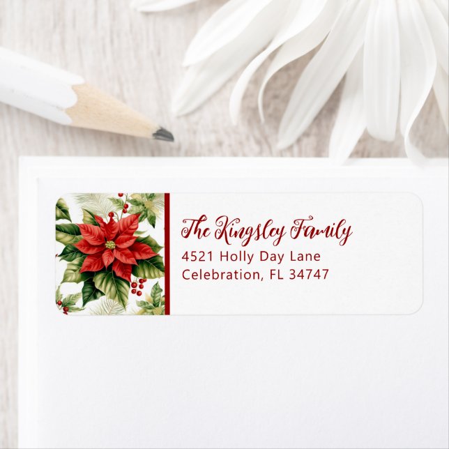 Red Poinsettia Classic Christmas Label (Insitu)