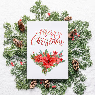 Red Poinsettia Classic Simple Merry Christmas Holiday Card