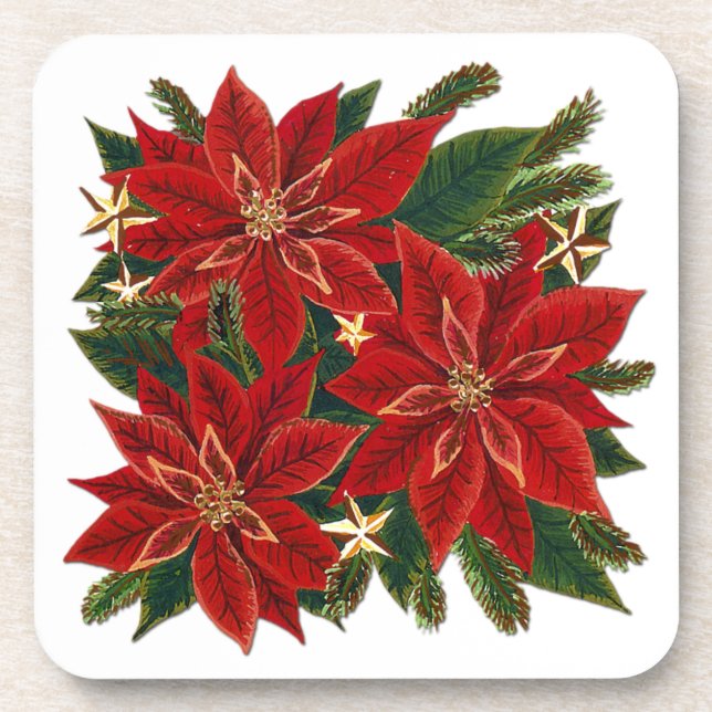 Red Poinsettia Coaster Set (Front)