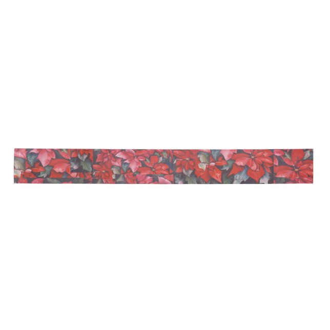 Red Poinsettia Collage Satin Ribbon (Front)