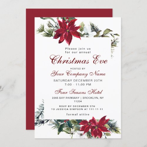 Red Poinsettia CORPORATE Christmas Holiday EVE Invitation