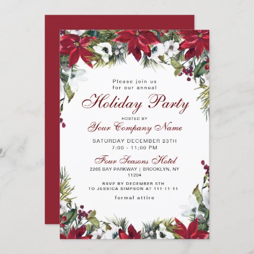 Red Poinsettia CORPORATE Christmas Holiday Party Invitation