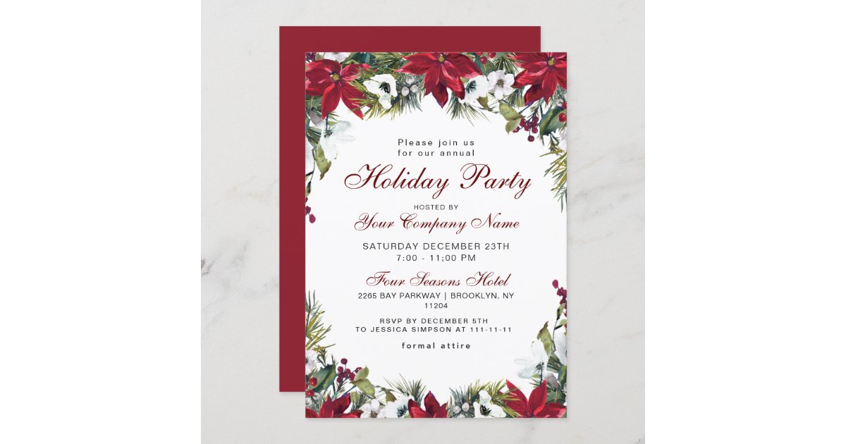 Red Poinsettia CORPORATE Christmas Holiday Party Invitation | Zazzle