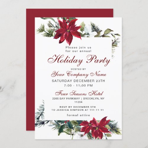 Red Poinsettia CORPORATE Christmas Holiday Party Invitation