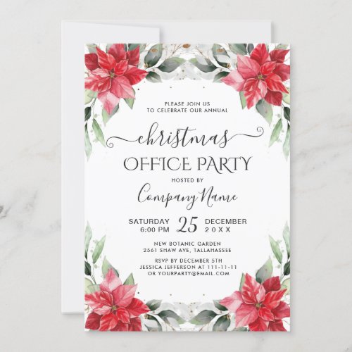 Red Poinsettia Corporate Christmas Office  Party Invitation