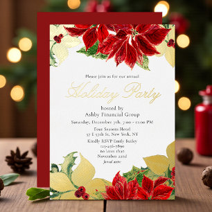 Red Poinsettia Corporate Christmas Party Foil Invitation