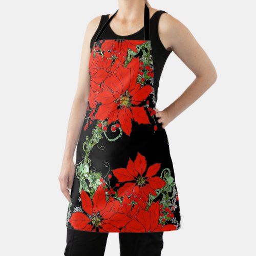 Red Poinsettia Crhistmas All_Over Print Apron