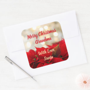 Red Poinsettia Custom Text Floral Christmas Square Sticker