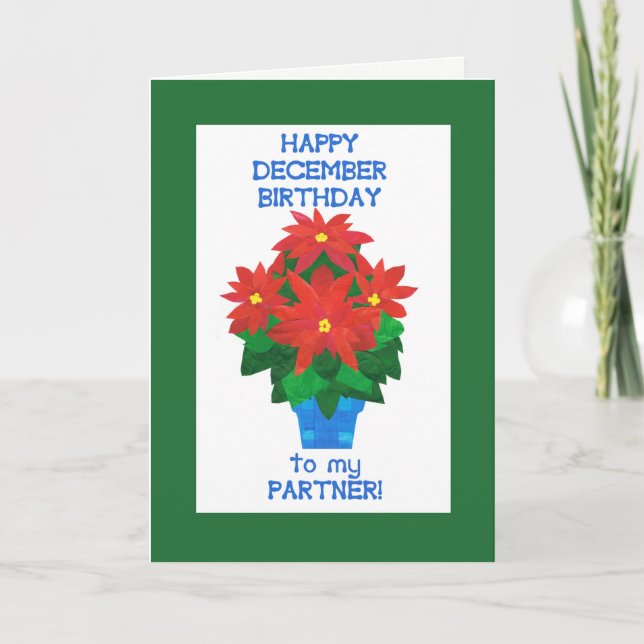 Red Poinsettia December Birthday for Partner Card (Front)