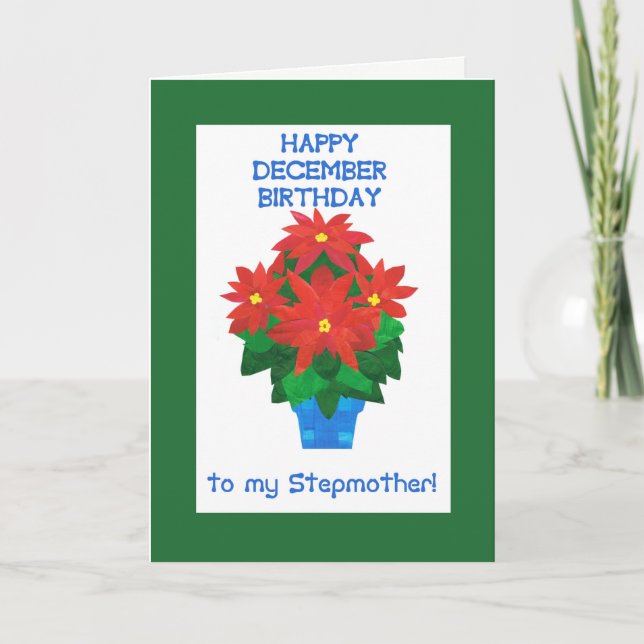 Red Poinsettia December Birthday for Stepmother Card (Front)