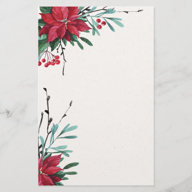Red Poinsettia Elegant Holiday Stationery (Front)
