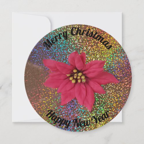 Red Poinsettia Faux Glitter Christmas Cards