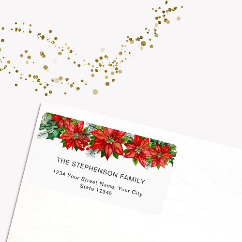 Red Poinsettia Festive Christmas Return Address Label