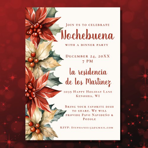 Red Poinsettia Festive Mexican Nochebuena Invitation