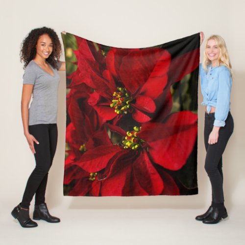 Red Poinsettia Fleece Blanket