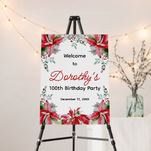 Red Poinsettia Floral 100th Birthday Welcome Foam Board