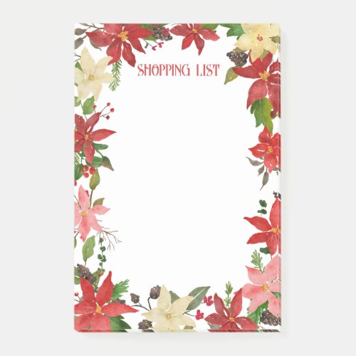 Red Poinsettia Floral Border Shopping List  Post_it Notes