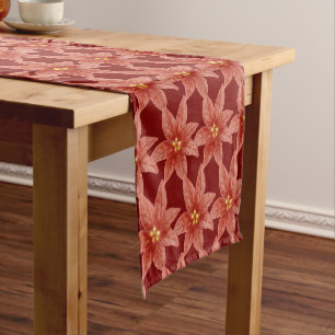 Red Poinsettia Floral Botanical Christmas Holiday Short Table Runner