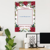 Red Poinsettia Floral  Bridal Shower Photo Prop Poster (Home Office)