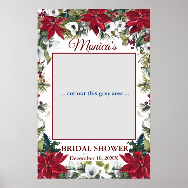 Red Poinsettia Floral  Bridal Shower Photo Prop Poster (Front)