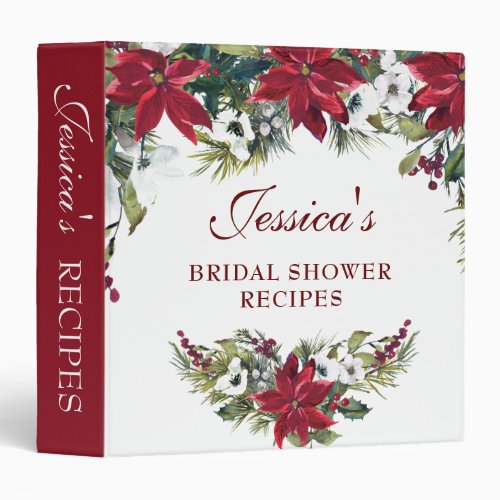 Red Poinsettia Floral  Bridal Shower Recipe Binder