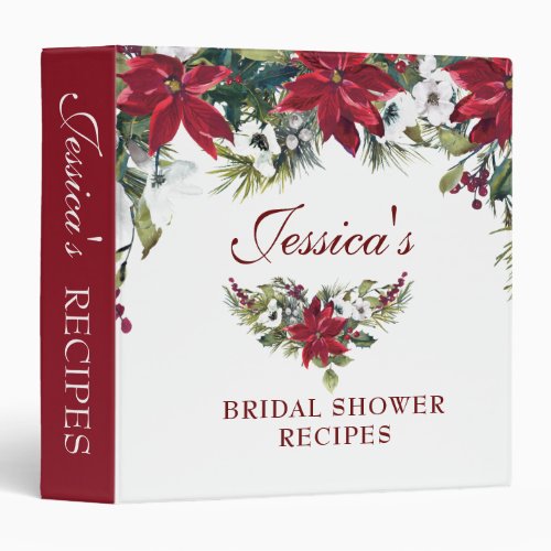 Red Poinsettia Floral  Bridal Shower Recipe Binder
