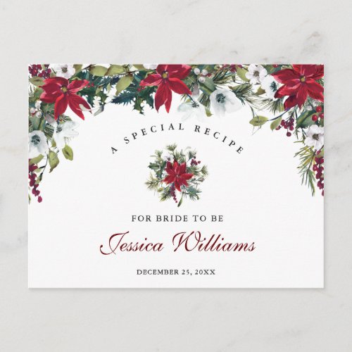 Red Poinsettia Floral Bridal Shower Recipe Card