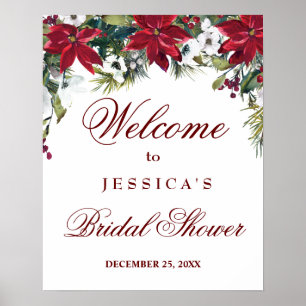Red Poinsettia Floral Chic Bridal Shower Welcome Poster