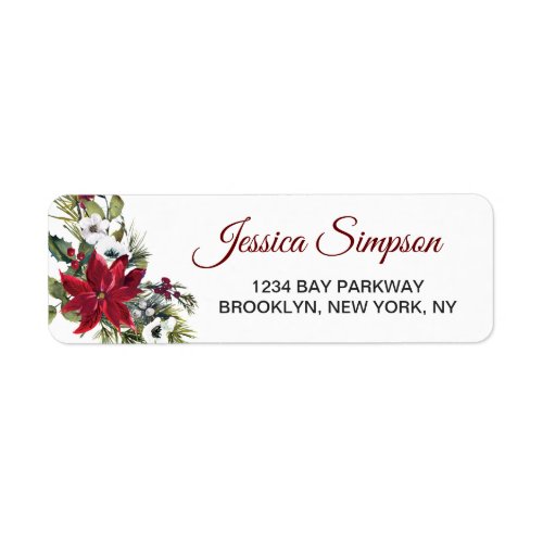 Red Poinsettia Floral Christmas Address Label