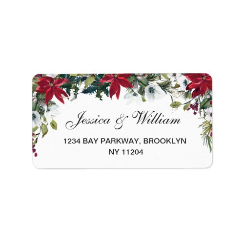 Red Poinsettia Floral Christmas Address Label