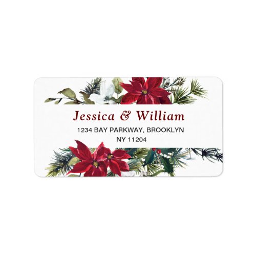 Red Poinsettia Floral Christmas Address Label