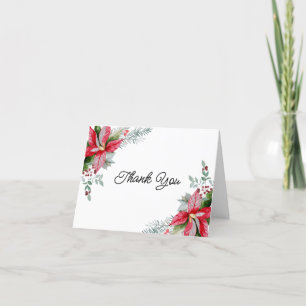 Red Poinsettia Floral Christmas Baby Shower Letterpress Thank You Card