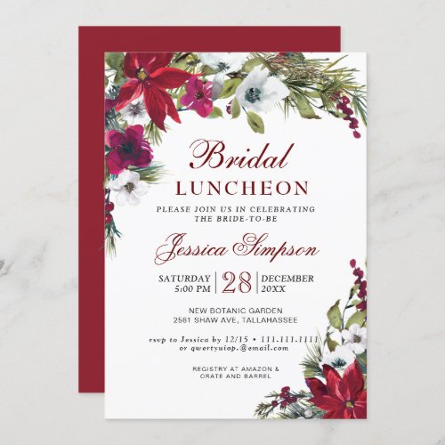 Red Poinsettia Floral Christmas Bridal Luncheon Invitation