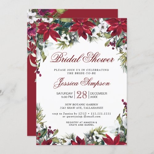 Red Poinsettia Floral Christmas Bridal Shower Invitation