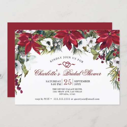 Red Poinsettia Floral Christmas Bridal Shower Invitation