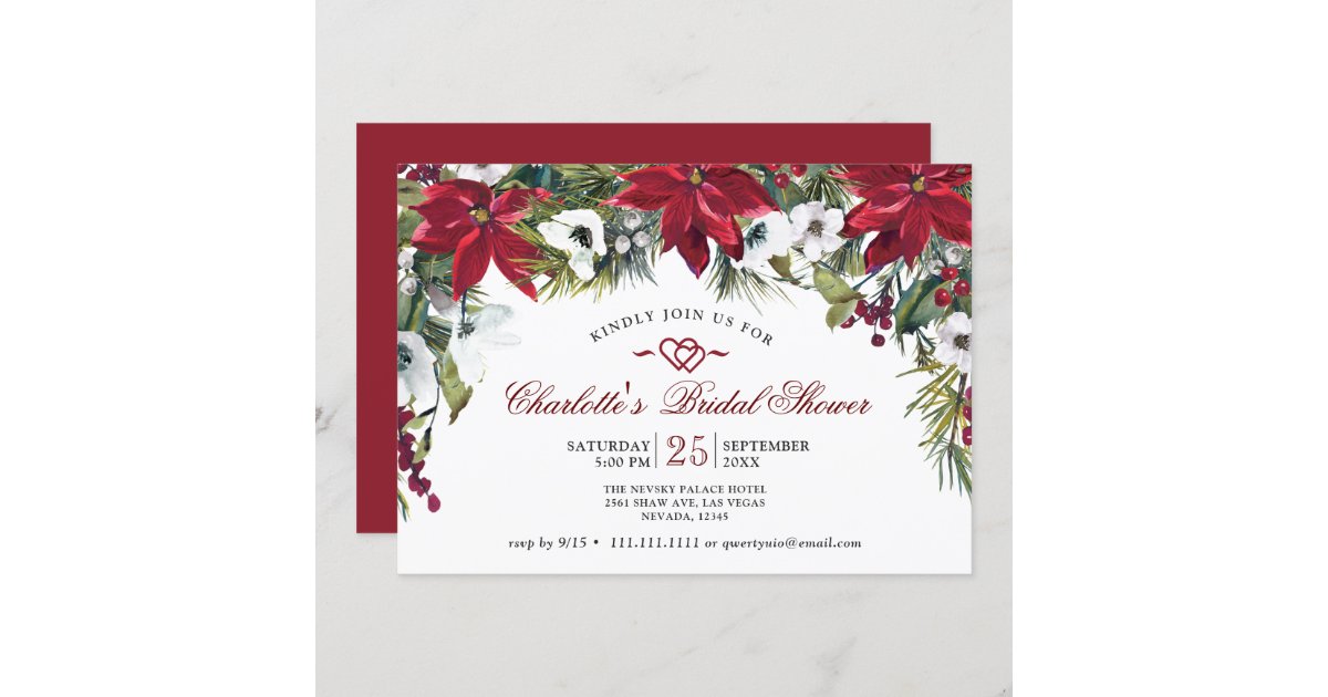Red Poinsettia Floral Christmas Bridal Shower Invitation | Zazzle