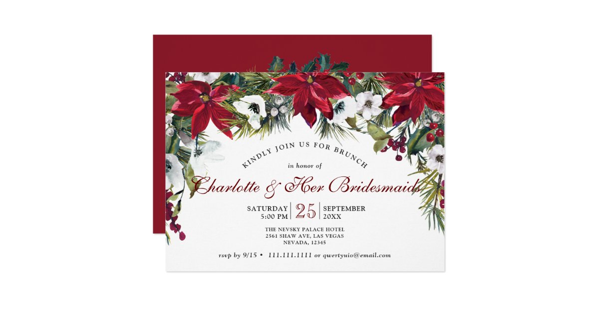 Red Poinsettia Floral Christmas Bridesmaids Brunch Invitation | Zazzle.com
