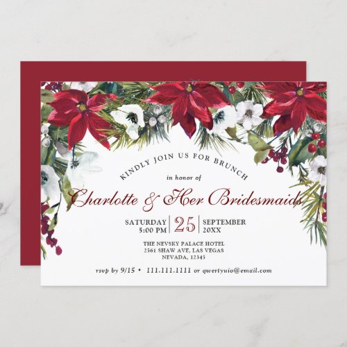 Red Poinsettia Floral Christmas Bridesmaids Brunch Invitation