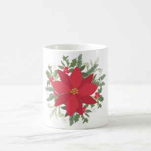 Red Poinsettia Floral Christmas Coffee Mug