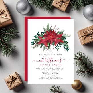 Red Poinsettia Floral Christmas Dinner Party