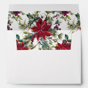 Red Poinsettia Floral Christmas for 5x7 card Envelope